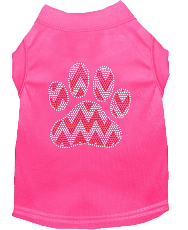 Candy Cane Chevron Paw Rhinestone Dog Shirt Bright Pink XS